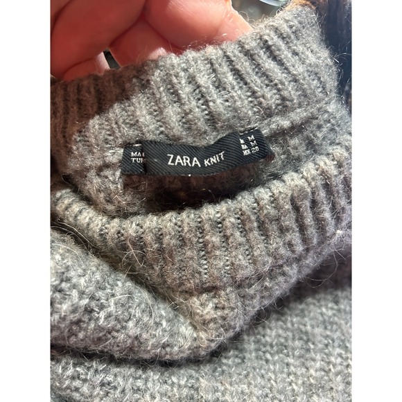 ZARA Gray Wool Cable Knit Sweater Oversized Sz‎ M Cabincore Cozy Minimalist - Picture 5 of 5